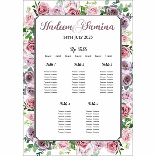 Pink Purple Rose - A1 Table Plan