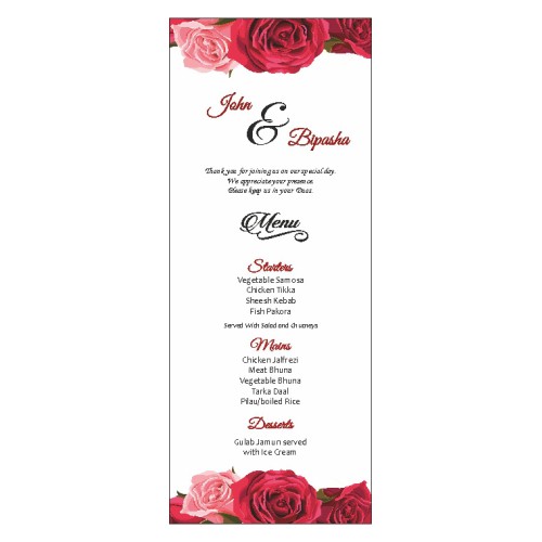 Red Rose - Personalised Flat Menu's