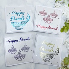 Set of 4 Diwali Cards, Foiled Diwali Cards, 10cm Diwali Cards