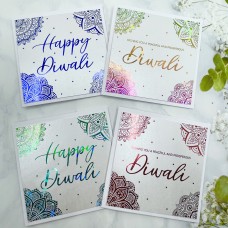 Set of 4 Foiled Diwali Cards, Set of Diwali Cards 10cm