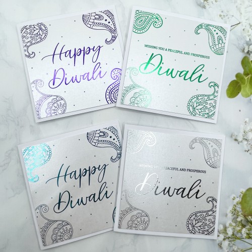 Foiled Diwali Cards, Set of Diwali Cards, 10cm Diwali Cards