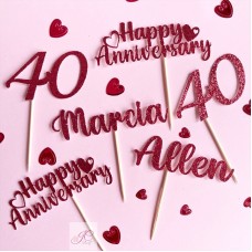 40th Anniversary Toppers, Ruby Anniversary Cupcake Toppers, Wedding Anniversary Cupcake Toppers