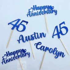 45th Anniversary Toppers, Sapphire Anniversary Cupcake Toppers, Wedding Anniversary Cupcake Toppers