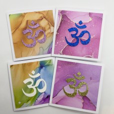 4 Colourful Om Cards, 10cm Om Cards, 10cm Aum Om Diwali Cards, Set of 4 Om Cards, Diwali Cards, Mini Diwali Cards