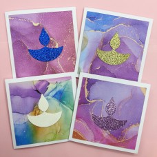 4 Beautiful Diwali Cards, Set of 4 Diwali Cards, 10cm Colourful Diwali Cards, Mini Diwali Cards