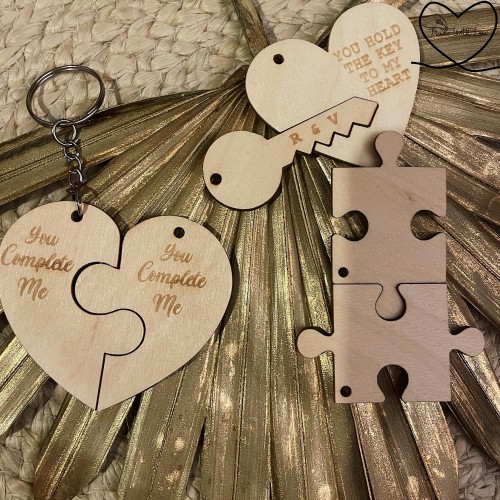 Pair of Engraved wooden keyrings 