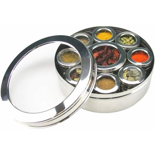 Authentic Indian Spice Tin Stainless Steel Masala Dabba LARGE Curry Cooking 9pc