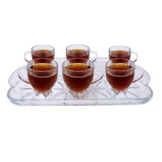 Glass Mugs With Serving Tray Cups Tea Coffee Clear Hot Drink Glasses 7PCS Set