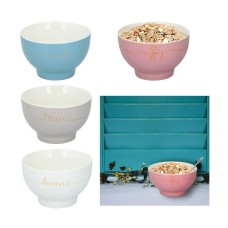 Cereal Bowls 4-Piece Coloured Breakfast Oatmeal Soup Bowl Porcelain Text Home