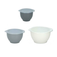 3 Piece Mixing Bowl Set Plastic With Pouring Lip & Lids Baking Cooking Kitchen