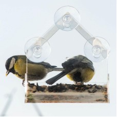 Window Bird Feeder Wild Hanging Feeding Table Clear Perspex with Suction Cup 2PC