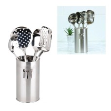 Stainless Steel Cooking Utensil Set 5pc Holder Kitchen Pot Turner Spoon Skimmer