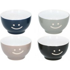 Coloured Ceramic Cereal Bowls Smile 4-Piece Round Breakfast Oatmeal Soup Bowls