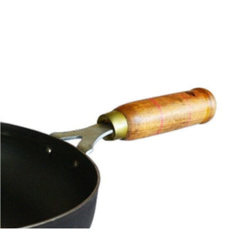 Iron Curry Pan Frying Pan Wooden Handle Skillet Fry Pan Flat Heavy Duty Catering