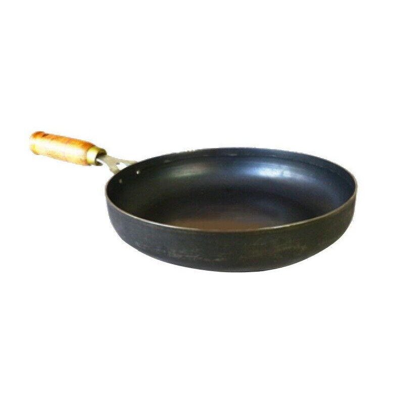 Iron Curry Pan Frying Pan Wooden Handle Skillet Fry Pan Flat Heavy Duty Catering
