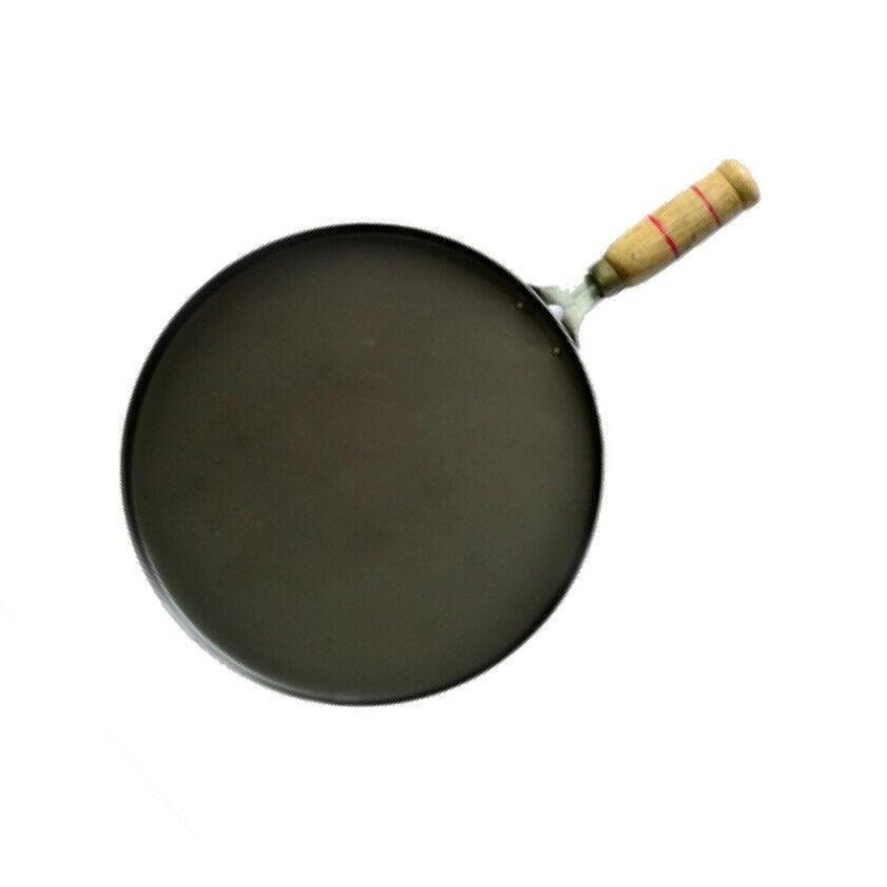 Iron Tawa Flat Tava Crepe Pancake Dosa Pan Chapati Roti Wooden Handle Heavy Duty