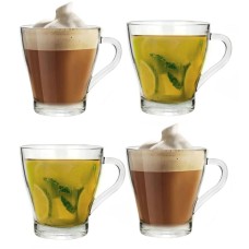 Set Of 4 Coffee Mugs Tea Clear Glass Cup Hot Drinks Cappuccino Chocolate 300ml