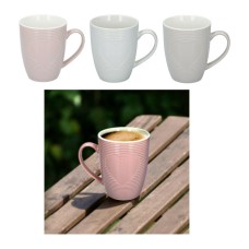 Set Of 3 Coffee Mugs Embossed Heart Tea Cups Latte Hot Drink Porcelain 300ml