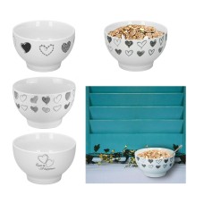 White Cereal Bowls 4-Piece Breakfast Oatmeal Soup Bowl Porcelain Grey Heart 13cm