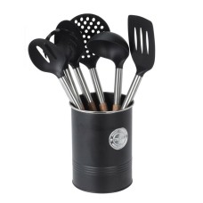 Kitchen Utensil Set with Holder 7PCS Wooden Handle Spoon Spatula Turner Cooking