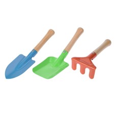 Junior Kids Garden Tools Set Kit 3PCS Trowel Rake Shovel Wooden Gardening Beach