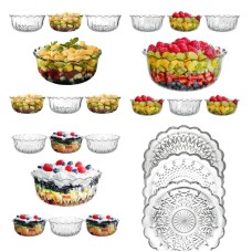 Trifle Bowl Set 7 Piece Set Clear Glass Fruit Salad Dessert Punch Bowl Dishes