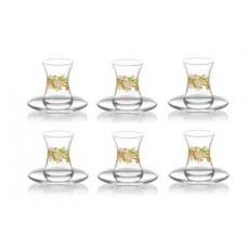 12 pcs Tea Glasses Designer Turkish Tea Cups Saucers Glass Cay Bardagi Flower