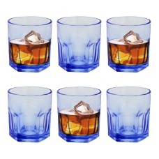Coloured Drinking Tumbler Glass Whiskey Whisky Liquor Glasses Blue 200ml 6 Piece