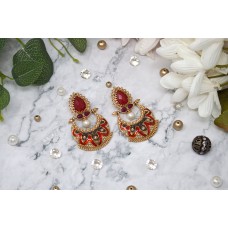 Red Indian Earrings Traditional Wedding Jewelry Bollywood Handmade Pakistani Ethnic Dangle Earrings Asian Jewellery Red Gemstone Faux Pearl