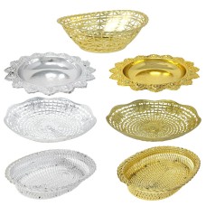 2 x Poppadom Serving Basket Tray Bread Roll Naan Roti Snack SILVER or GOLD