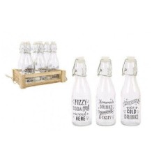 6 x Clip Top Glass Bottles 300ml Airtight Drinks Water Juice Party Straw & Tray