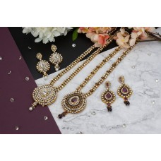 Gold Indian Necklace Set Indian Bridal Haar Long Necklace Earring Tikka Wedding Diamante Gemstone Jewelry Bollywood Asian Gift Silver Purple