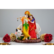 Radha Krishna Statue Murti Standing With Cow Idol Hindu God Figurine Love Home D‚cor  Handmade Indian Temple Mandir Decorative Colourful Gift