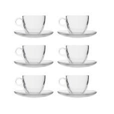 12PC Glass Cup Mug & Saucer Base Table Tea Cappuccino Espresso Coffee Drink Set