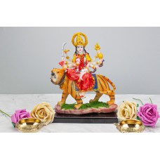 Amba Maa Statue Murti Sitting On Tiger Hindu Goddess Idol Figurine Handmade Home D‚cor  Indian Temple Mandir Decorative Colourful Power Gift