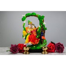Radha Krishna Statue Murti Jula Swing Idol Hindu God Figurine Love Home D‚cor  Handmade Indian Temple Mandir Decorative Colourful Birds Gift
