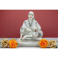 Sai Baba Statue Murti Sitting Shirdi Saibaba Idol Figurine Home D‚cor  Handmade Hindu Indian Spiritual Master Decorative Indian White Gift