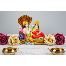 Vishnu Lakshmi Statue Murti Lord Sitting On Shesh Naag Idol Colourful Handmade Hindu God Figurine Indian Home D‚cor  Temple Mandir Decorative