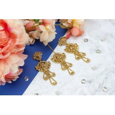 Gold Indian Earrings Tikka Traditional Flexi Jewelry Wedding Bollywood Handmade Pakistani Dangle Earrings Asian Jewellery Flower Gemstones