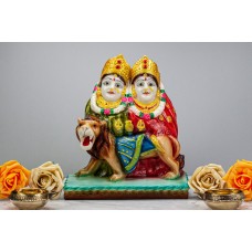 Chamuda Maa Statue Murti Sitting Chamundeshwari Idol Handmade Hindu Goddess Colourful Figurine Indian Temple Mandir Home D‚cor  Decorative