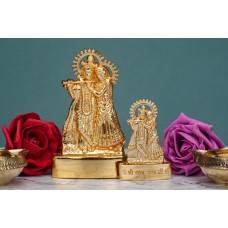 Radha Krishna Statue Murti Car Golden Metal Small Standing Playing Flute Idol Hindu Goddess Home Office Mandir Temple D‚cor  Diwali Handmade