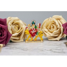 Amba Maa Statue Murti Car Golden Metal Small Sitting Goddess Durga Maa Gemstone Idol Hindu Home Office Mandir Temple D‚cor  Diwali Handmade