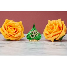 Om Leaf Statue Murti Golden Car Metal Small Aum Ohm Piece Symbol Gemstone Idol Hindu Home Office Mandir Temple D‚cor  Diwali Handmade Green