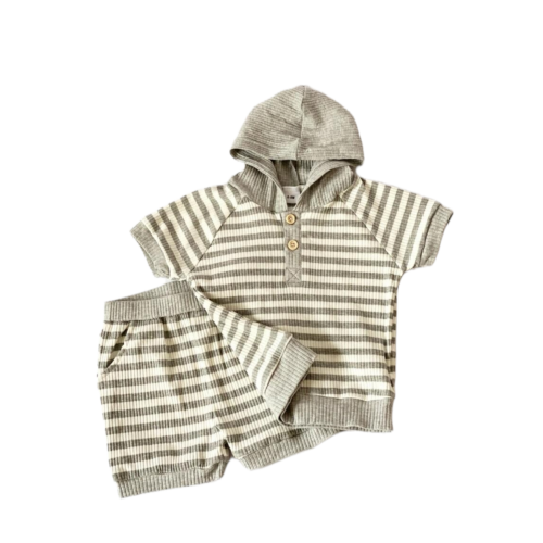 Childrens Grey/White Striped Shorts and Hooded Top