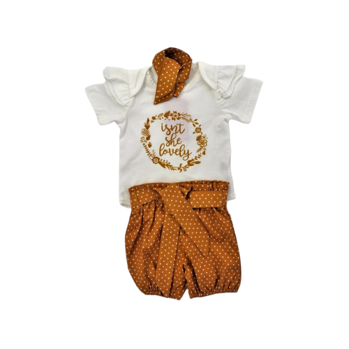 Childrens White/Mustard Ruffled 3 Piece Outfit