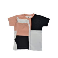 Childrens White/Black/Pink Panel Shorts and Tee Set