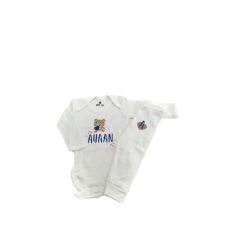 Childrens White 100% Organic GOTS Cotton - Long Sleeve Bodysuit with Cuffed Lounge Pants Set