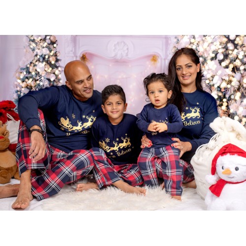 Christmas "Believe" Matching Family Red/Navy Set