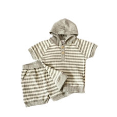 Childrens Grey/White Striped Shorts and Hooded Top