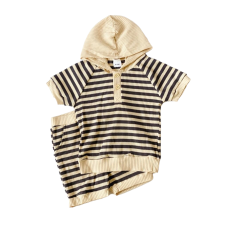 Childrens Beige/White Striped Shorts and Hooded Top
